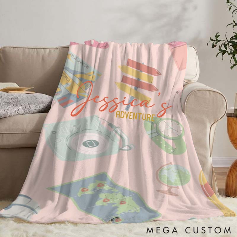 Personalized Travel Blanket Gift for Kids Travel Lovers Adventure Custom Name