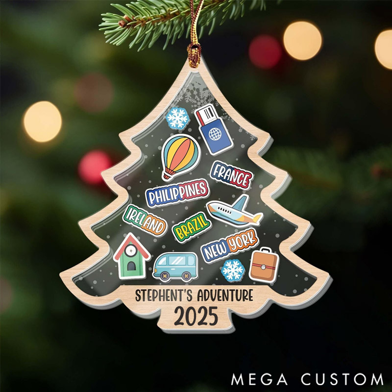 Personalized Travel Adventure Ornament Christmas Tree Travel Destinations Gift for Travel Lovers 