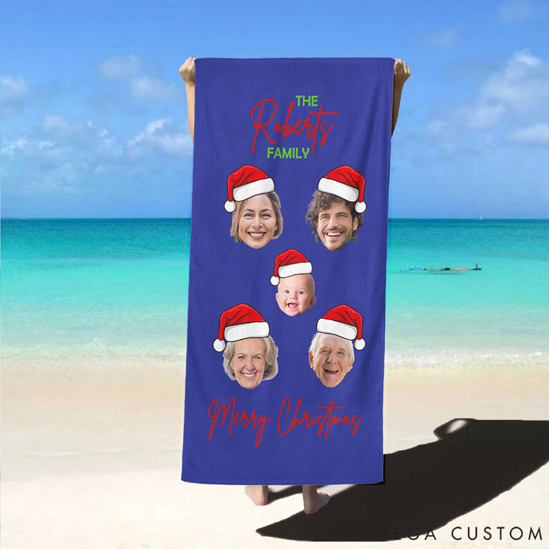 Personalized Family Beach Towel Secret Santa Gift Merry Christmas Present For Family Travel Beach Towel