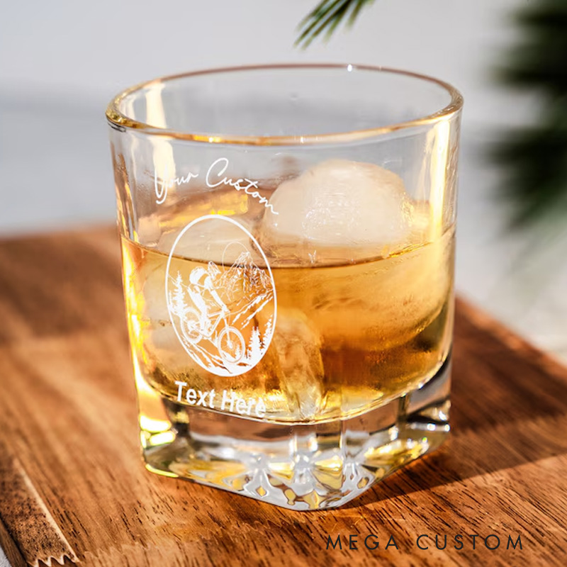 Personalized Mountain Biking Whiskey Glass Outdoor Adventure Gift for Cyclists Unique Glassware Cycling Enthusiast