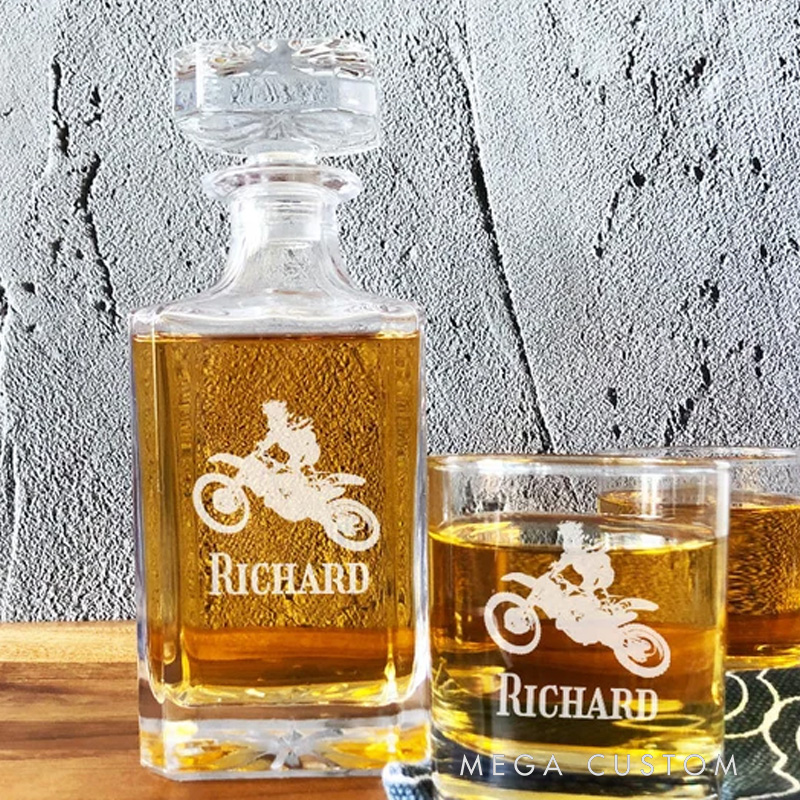 Personalized Dirt Bike Whiskey Rocks Glasses for Cycling Cyclist Riding Lovers