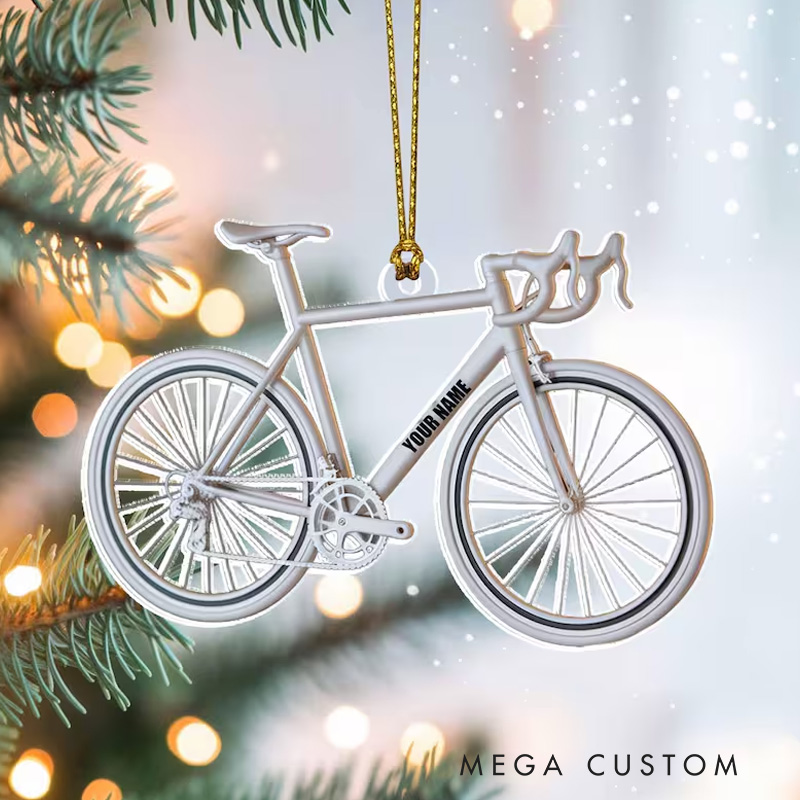Personalized Bicycle Flat 2D Acrylic Christmas Ornament Tree Hanging Decor Cycling Ornament Gift for Cyclists and Bike Lovers