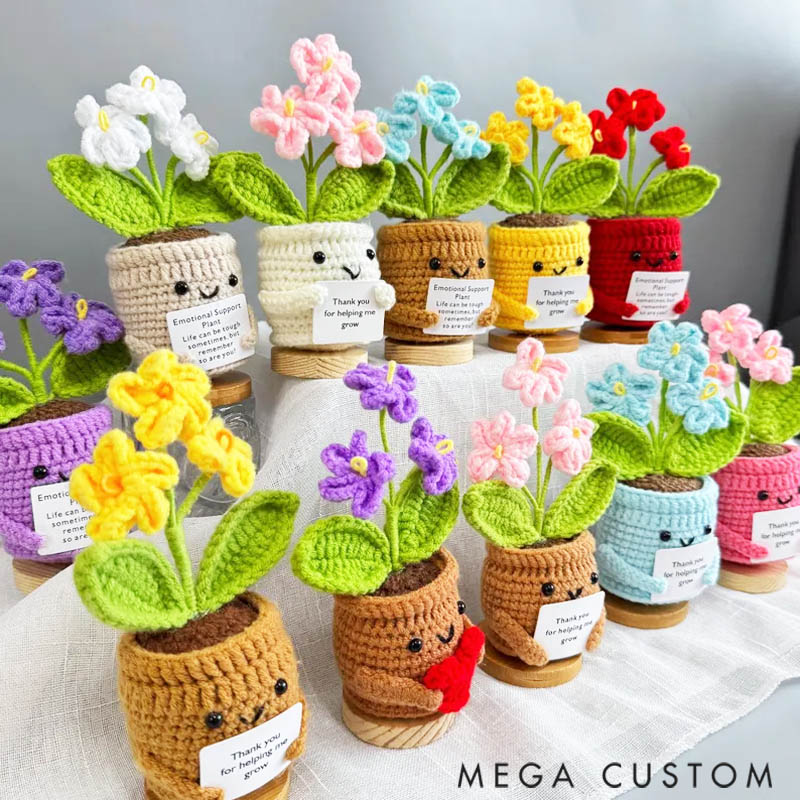 Personalized Handmade Crochet Forget Me Not Flowers with Hugging Heart Emotional Support Potted Plant Supportive Gift for Crochet Lovers