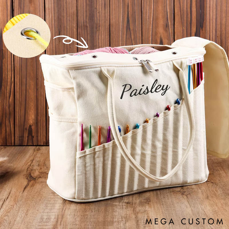Personalized Embroidery Crochet Bag Organizer Yarn Storage Organizer Knitting Bag Organizer and Accessories Case for Knitting Lovers