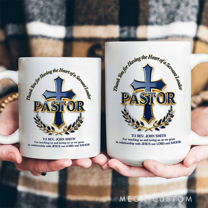 Personalized Crown of Service Ceramic Mug with Name Religious Gift Appreciation Gift for Pastor