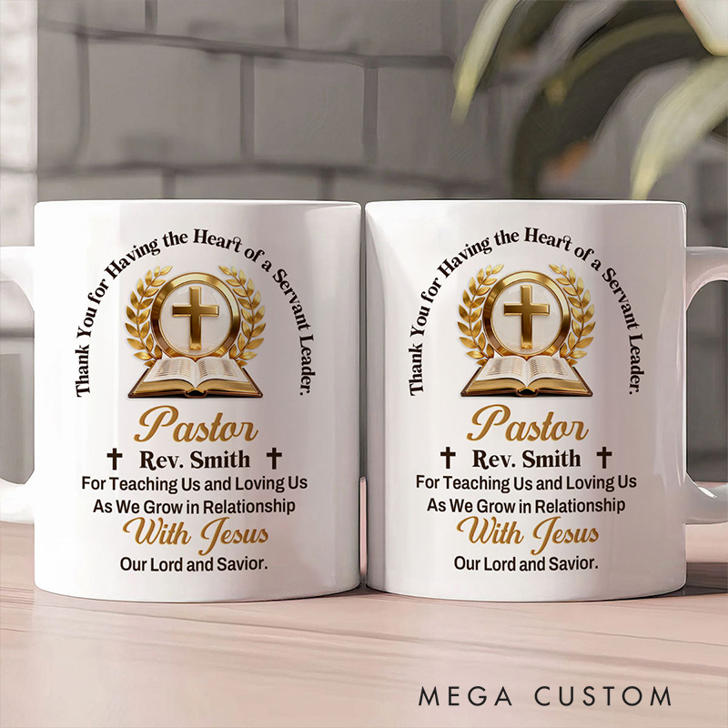 Personalized Golden Pastor Emblem Ceramic Mug with Name Religious Gift Appreciation Gift for Pastor