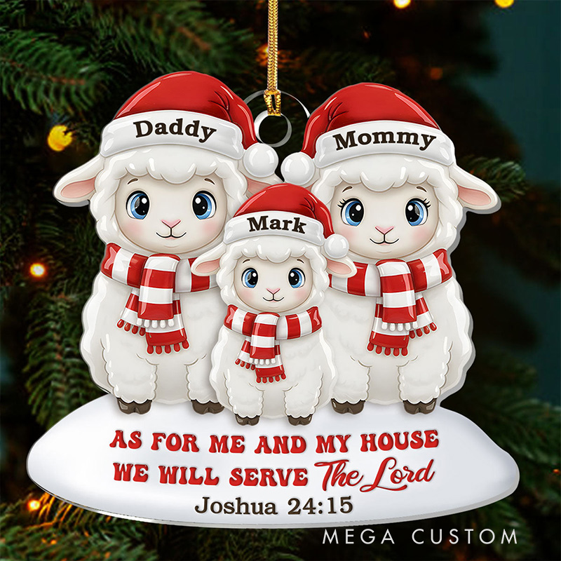 Personalized as for me and My House we will Serve the Lord Sheep Acrylic Ornament with Name Religious Gift for Christian Family