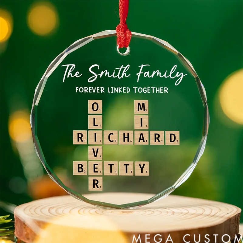 Family Hearts Forever Linked Together Personalized Custom Glass Ornament