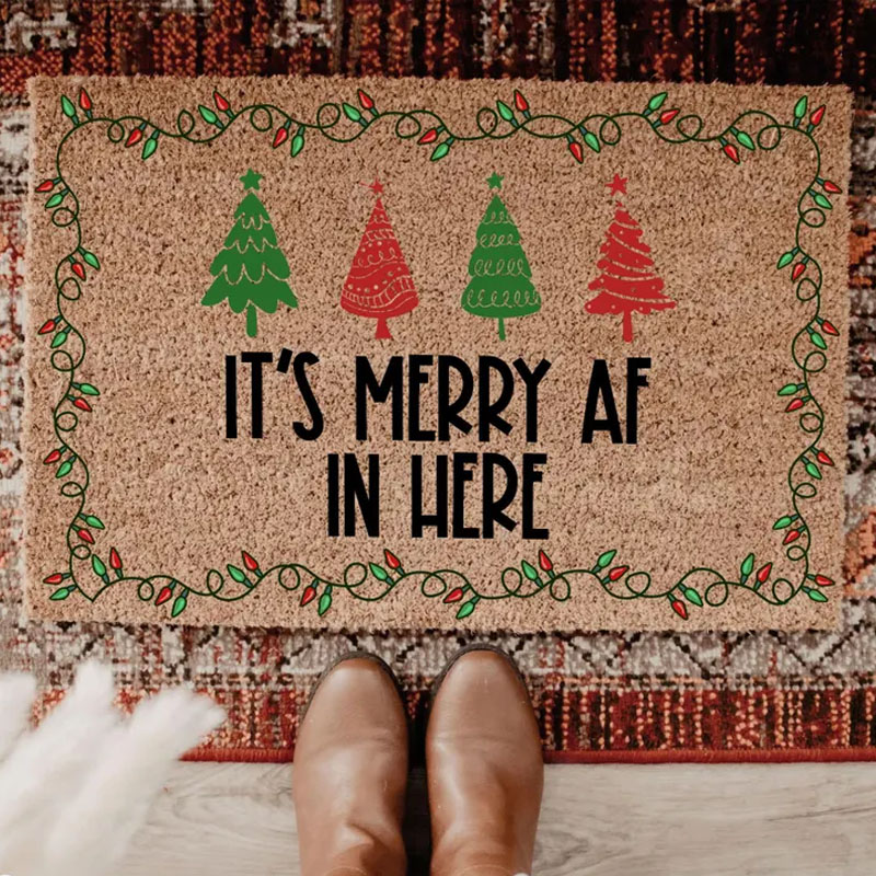 Personalized It’s Merry AF in Here Welcome Mat Funny Christmas Doormat Holiday Entry Rug Festive Xmas Decor Unique Housewarming Gift Xmas Doormat