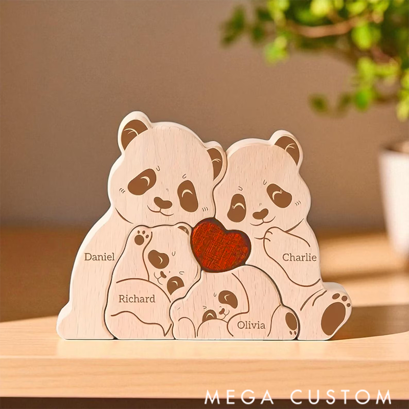 Personalized Wooden Family Puzzle, Mothers Day Gift, Adoption Gift Custom Panda Decor Wooden Keepsake Family Gift