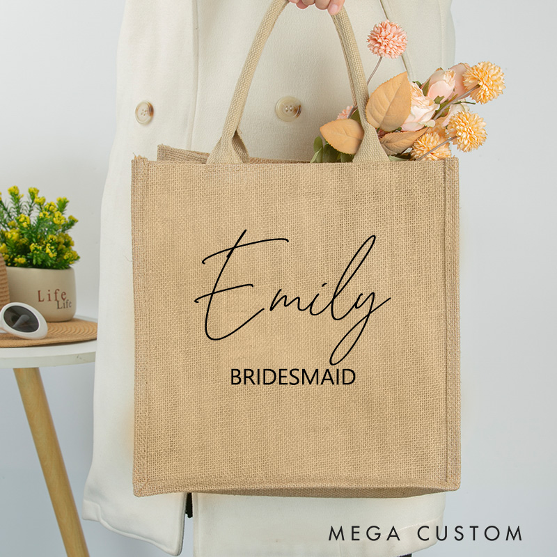 Personalized Bridesmaid Burlap Tote Bags Custom Beach Jute Bag Bridesmaid Proposal Bag Bachelorette Party Favors