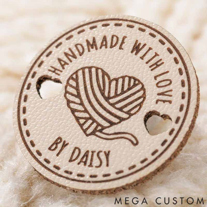 Personalized Handmade with Love Leather Button Set of 10 Clothing Hat Labels with Engraved Name Birthday Gift for Knitting Crocheting Lovers