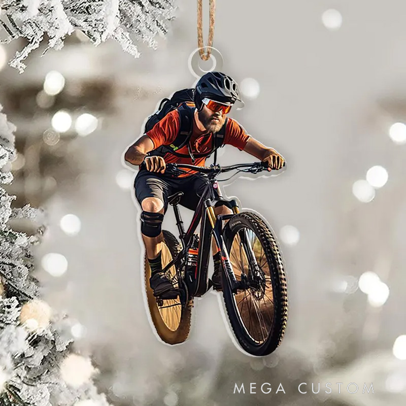 Personalized Cycling Ornament Custom Photo Mountain Bike Christmas Decoration Biker Holiday Gift for Cyclist Sports Lover Biking Lover Gift