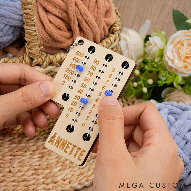 Personalized Multicolor Beaded Wooden Sewing Row Counter with Name Engraved Knitting Tool to Assist Counting Birthday Gift for Knitting Lovers
