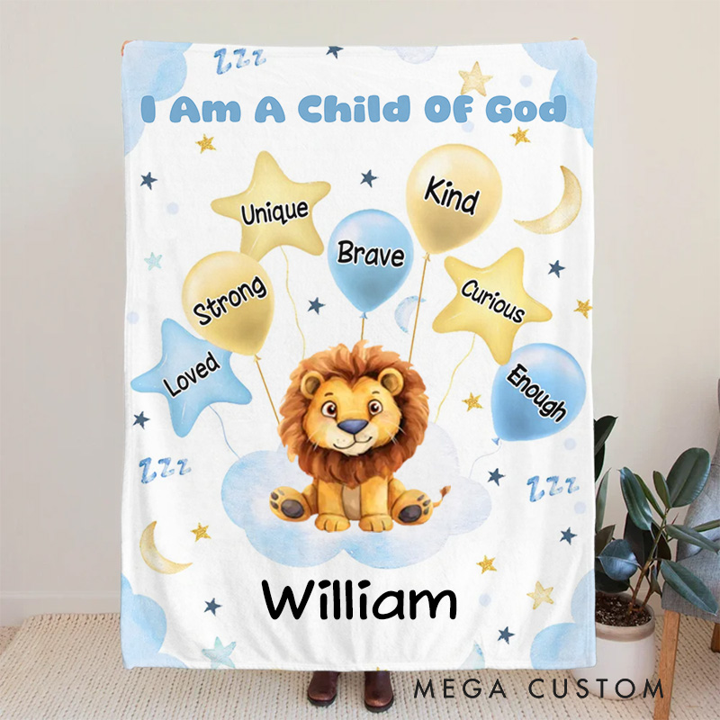 Personalized Cute Lion Elephant Animal Soft Throw Blanket with Name and Positive Affirmations Birthday Baby Shower Gift Religious Gift for Kids