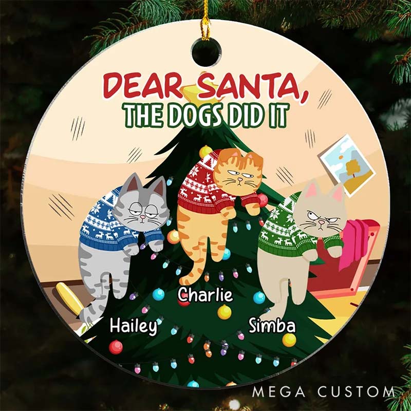 Personalized Cat Lover Dear Santa the Dog did It Christmas Ornament