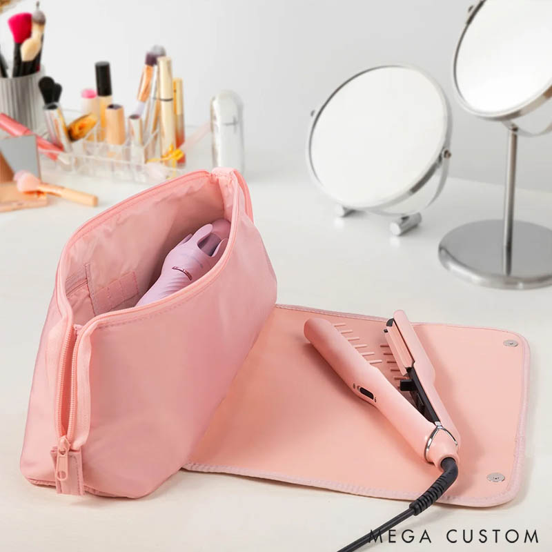 Personalized Stylish Birth Flower Hairdressing Element Portable Hair Tools Travel Bag with Name and Heat Resistant Mat Birthday Gift for Women