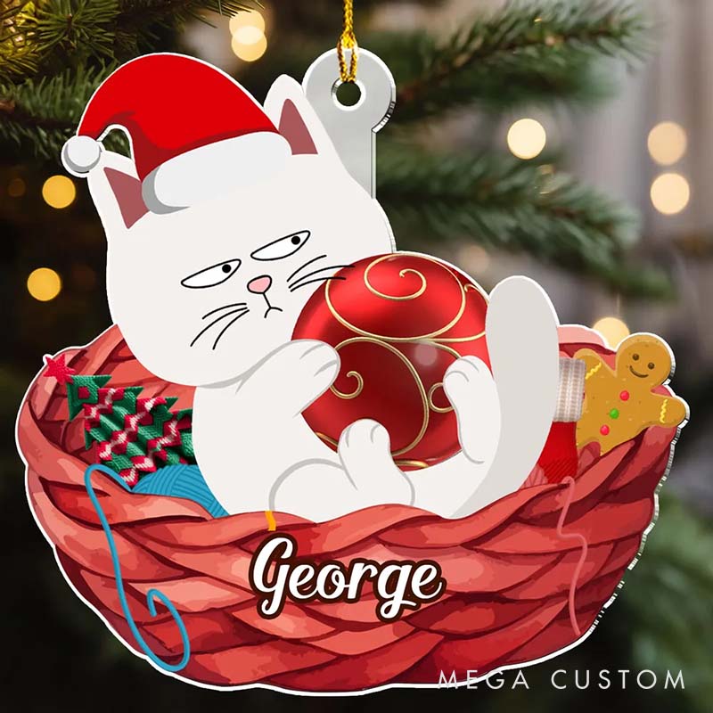 Personalized Cat Lover Lovely Swinging Cat Christmas Christmas Ornament