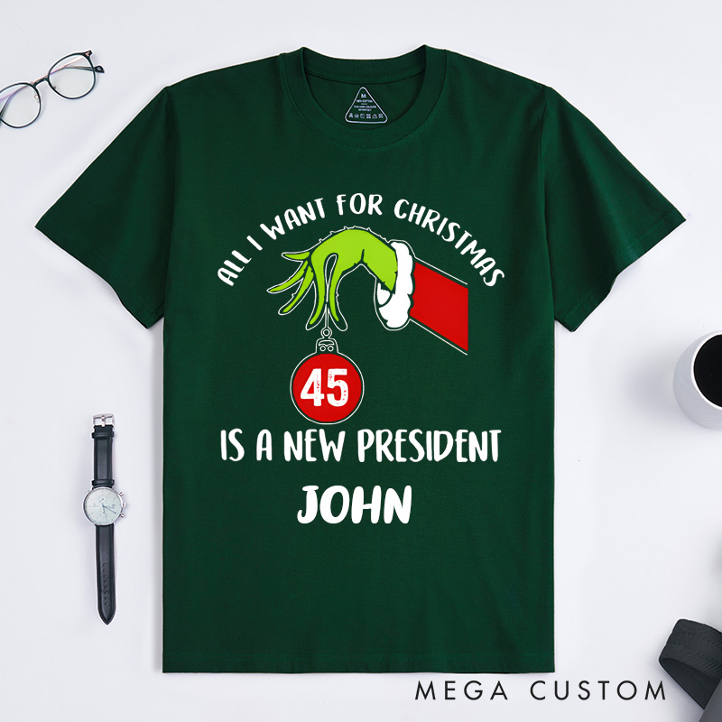 Personalized Christmas New President Classic T-shirt Custom Name Gift Humor Tee for Men and Women 45th President Holiday Gift for Friends Music Lovers
