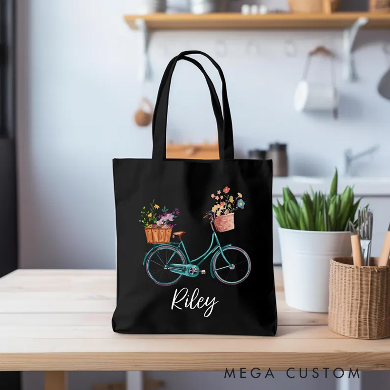 Personalized Bicycle Floral Tote Bag Vintage Bicycle Lover Gift Bag