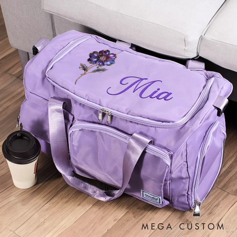 Personalized Waterproof Travel Bag Gift for Travel Enthusiasts with Birth Flower