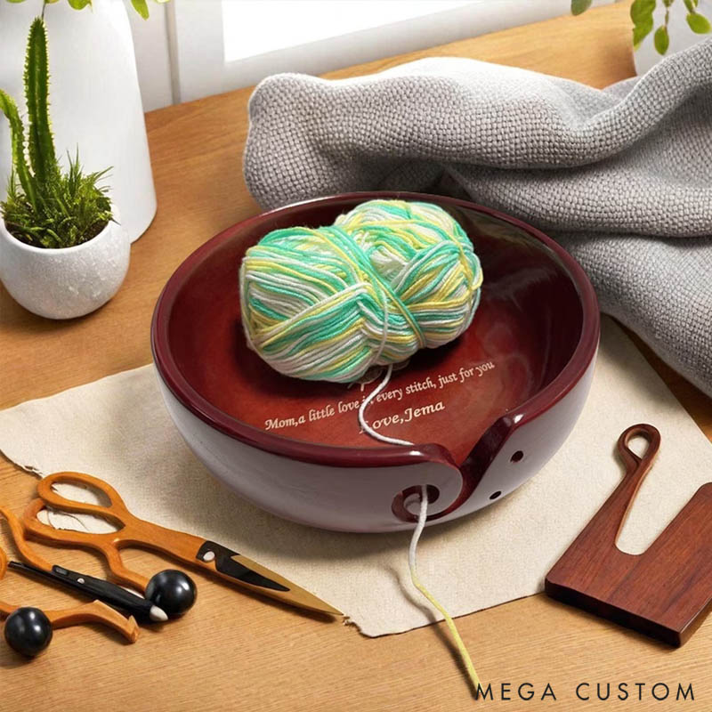 Personalized Wooden Portable Yarn Bowl for Knitting Storage Bowl with Holes for Crochet Yarn Organizing and Storage