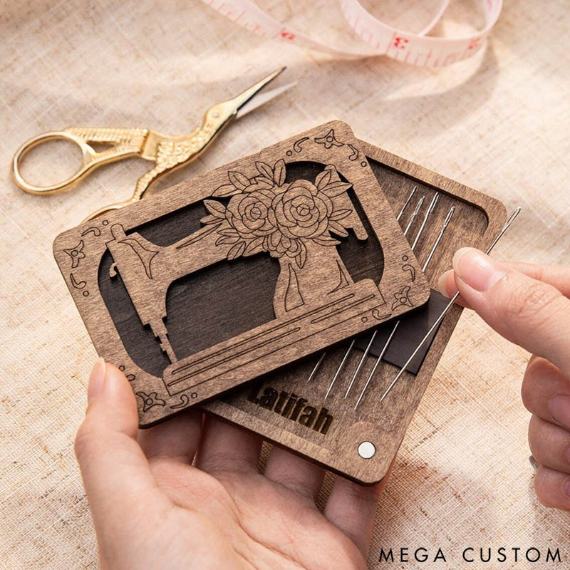 Personalized Wooden Needle Box Holder with Magnet Needle Minder Embroidery Needle Point Storage Tool