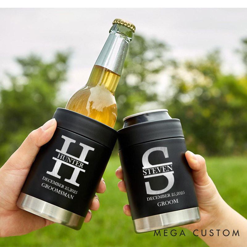 Personalized Groomsman Can Cooler Metal Can Holder Groomsmen Gift Beer Can Holder Bachelor Party Favors