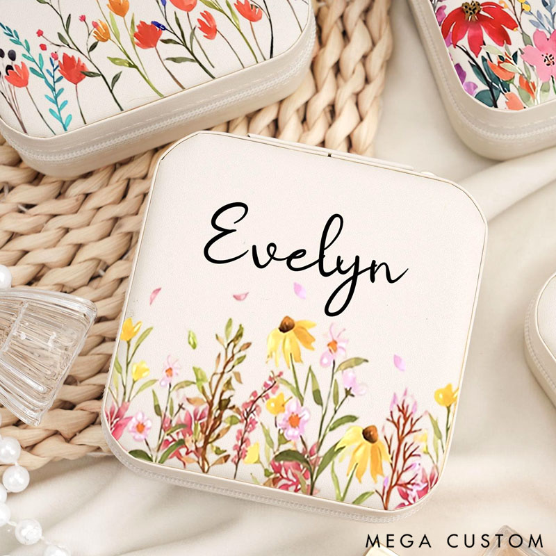 Personalized Leather Jewelry Travel Case with Name Gift for Her