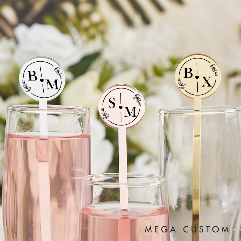 Personalized Wedding Drink Stirrer Custom Initials Drink Charms Bachelorette Party Favors Wedding Guests Gifts