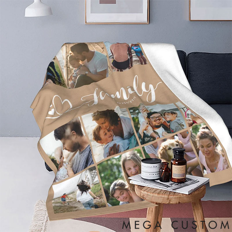 Personalized Multicolor 16 Photos Collage Soft Family Throw Blanket with Name Birthday Christmas Home Decoration Gift for Family