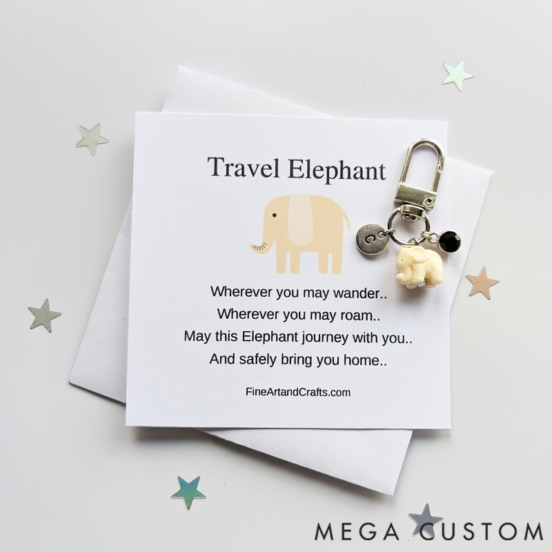 Personalized Travel Elephant Keychain with Birthstone Initials Travel Turtle Bag Charm Gift for Travel Lovers