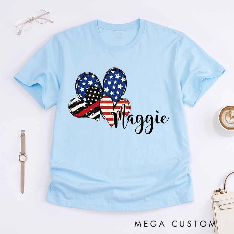 Personalized Patriotic Shamrock Firefighter Design Gift for Female Firefighter Fireman Wife Girlfriend T-Shirt