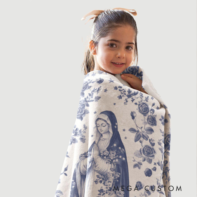 Personalized Virgin Mary Soft Throw Blanket with Name Home Decor Religious Gift Catholic Gift for Women