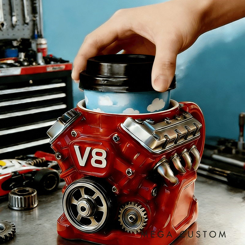 Personalized V8 Engine Ice Cream Pint Holder Funny and Useful Dessert Gift