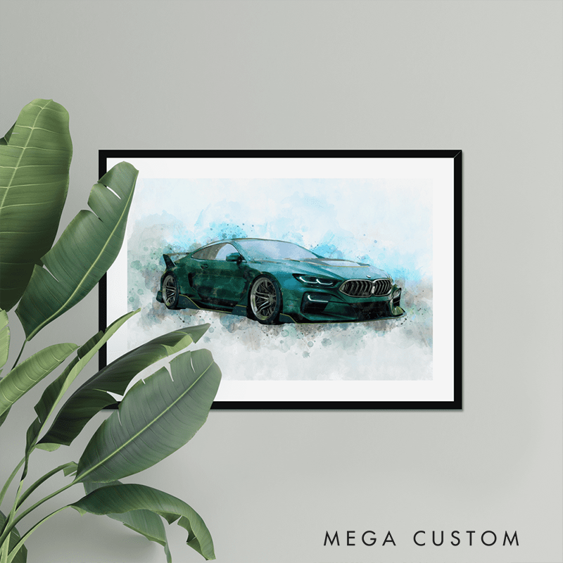 Personalized Sports Car Watercolor Portrait Custom Racing Car Artwork from Photo Unique Driver Gift Modern Auto Art Print for Car Lovers