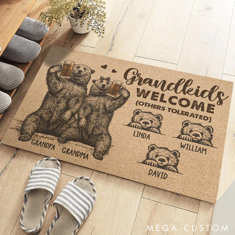 Personalized Grandkids Welcome Doormat Custom Family Name Rug Perfect Housewarming Gift for New Home Fun Entryway Decor Durable Indoor Outdoor Floor Mat