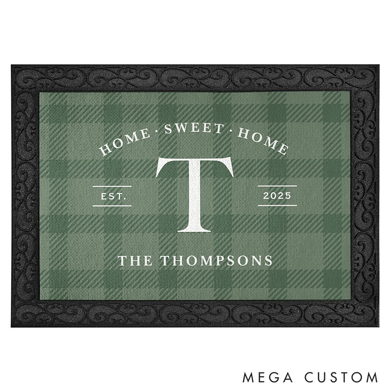 Personalized Home Sweet Home Doormat Custom Family Name and Monogram Rug Perfect Housewarming Gift for New Home Elegant Entryway Decor Durable Indoor Outdoor Mat