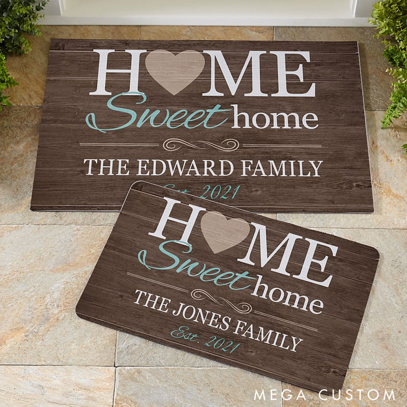 Personalized Home Sweet Home Doormat Custom Family Name and Established Year Rug Perfect Housewarming Gift for New Home Cozy Entryway Decor Durable Indoor Outdoor Mat