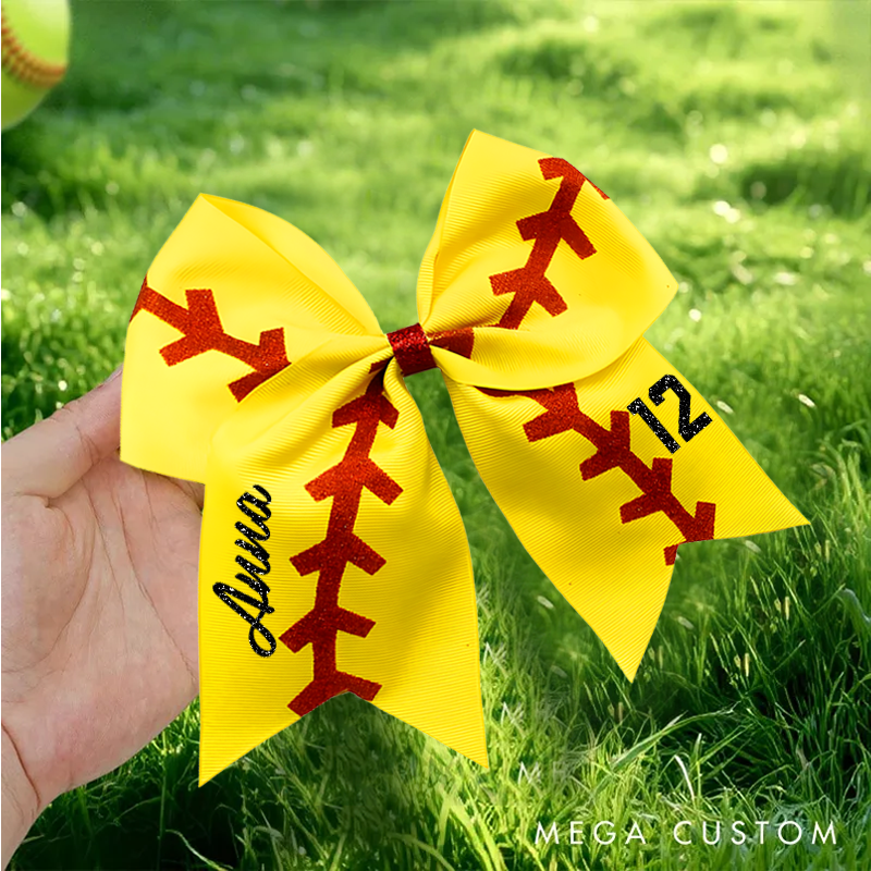 Personalized Softball Bow Sport Hair Accessories with Initial and Name Game Day Birthday Gift for Softball Players