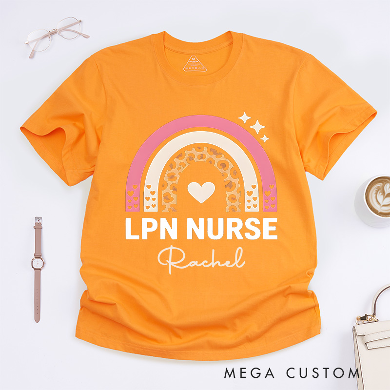 Personalized Nurse T-Shirts LPN Nurse Rainbow Design T-Shirts