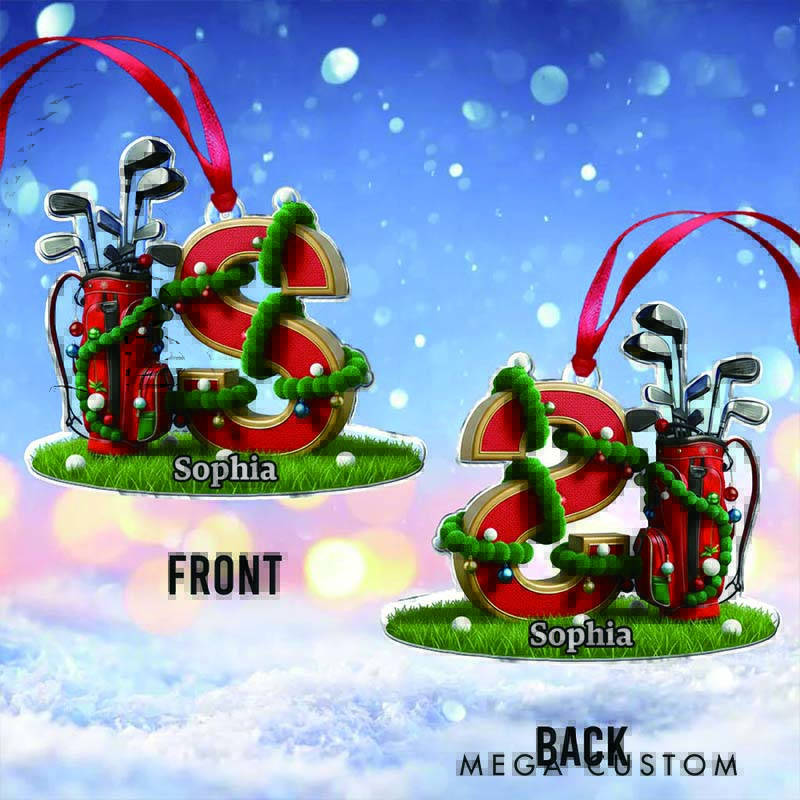 Personalized Golf Acrylic Ornament Initial Christmas Gift Gift for Golf Lovers Customizable with Initials and Name