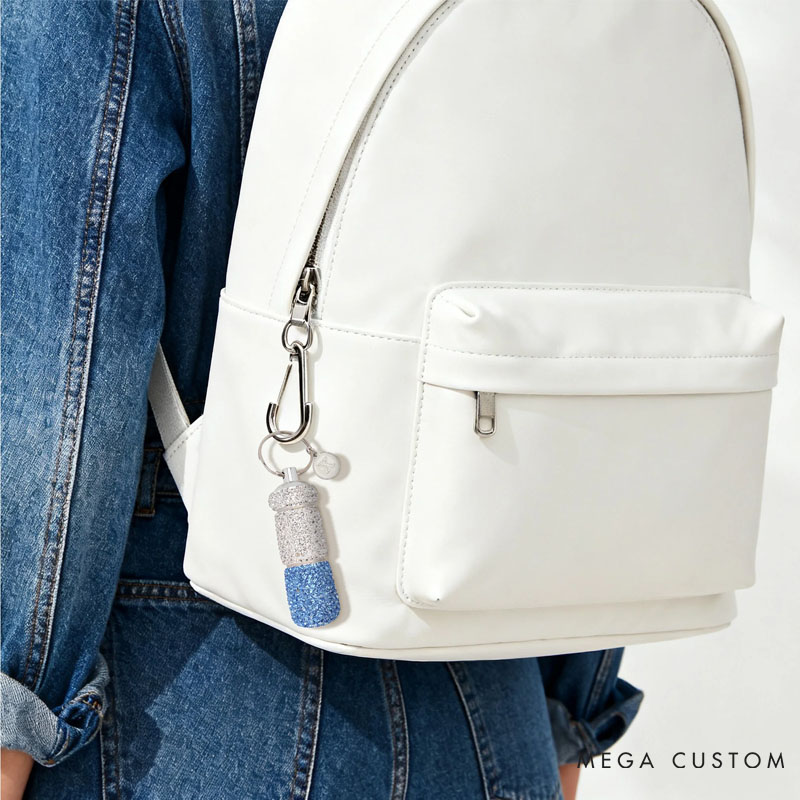 Personalized Glitter Rhinestone Capsule Shape Pill Storage Keychain with Initial Travel Use Birthday Gift for Women Medication Users