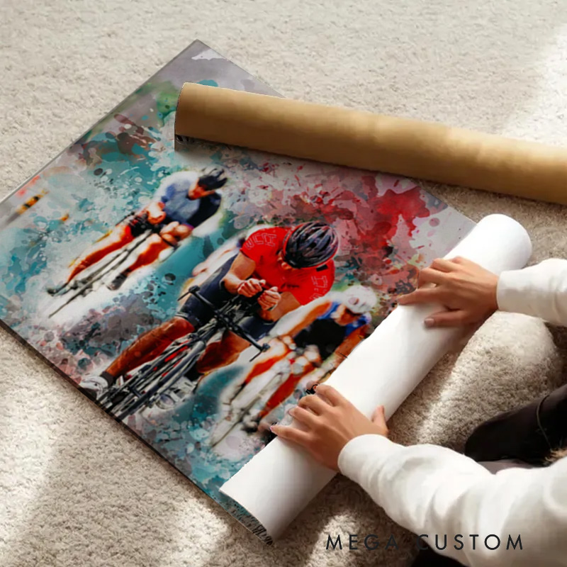 Personalized Photo Abstract Cycling Portrait Painting Cyclist Gift Idea Cycling Present for Him