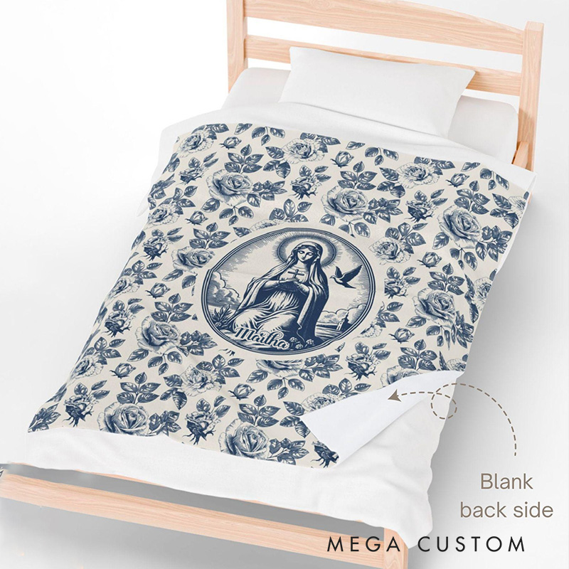 Personalized Virgin Mary Soft Throw Blanket with Name Home Decor Catholic Gift Religious Gift for Women and Girls