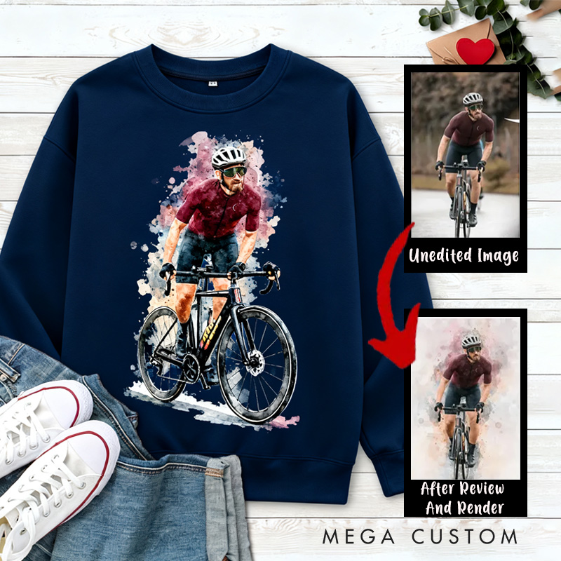 Personalized Cycling Sweatshirt Bicycle Cartoon Watercolour Cyclist Gift Idea Cycling Present