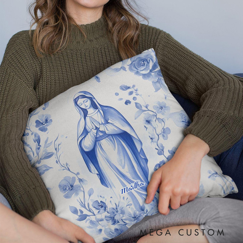 Personalized Blessed Mother of God Virgin Mary Throw Pillow with Name Home Decor Religious Gift Catholic Gift for Women