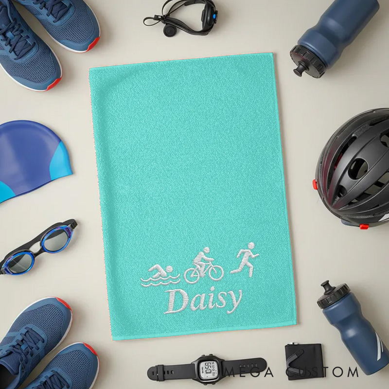 Personalized Cycling Towel Triathlon Towel Custom Embroidered Name with Swim Bike Run Icons Sports Towel Gift for Triathletes