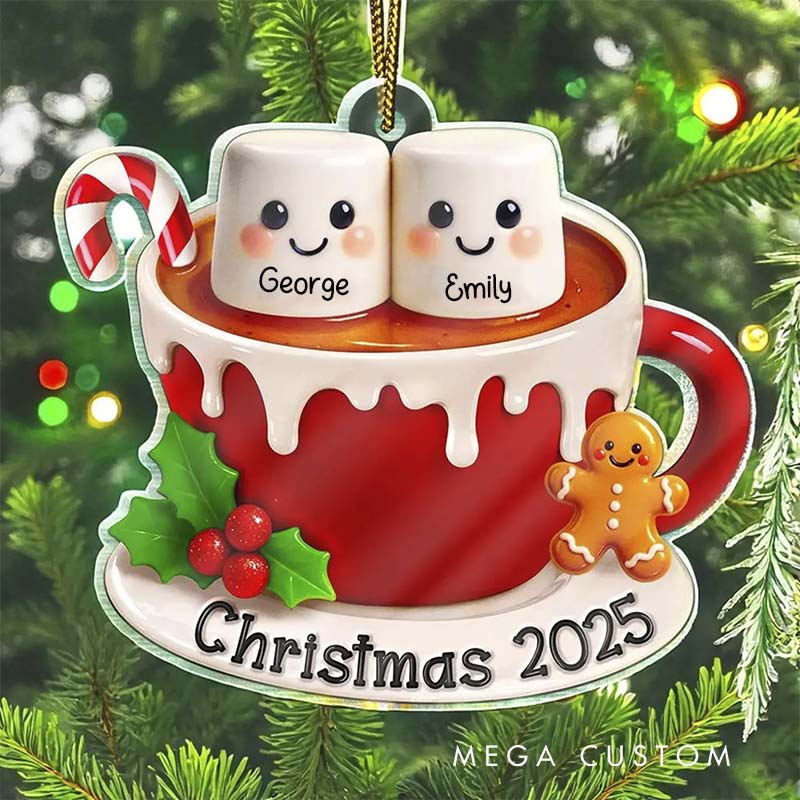Personalized Couple Marshmallow Christmas Ornament For Newlyweds Couple Custom Name Hot Chocolate Xmas Tree Ornaments for Husband Wife