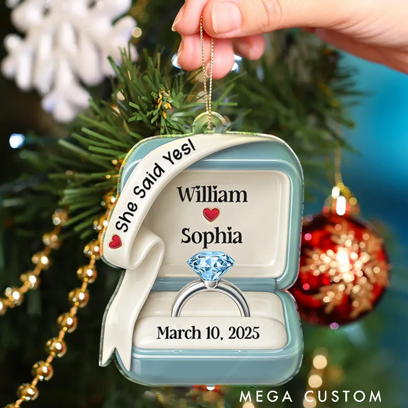 Personalized She Said Yes Engaged Married Ceramic Effect Ring Box Just Married Ornament For Newlyweds Couple Christmas Gift